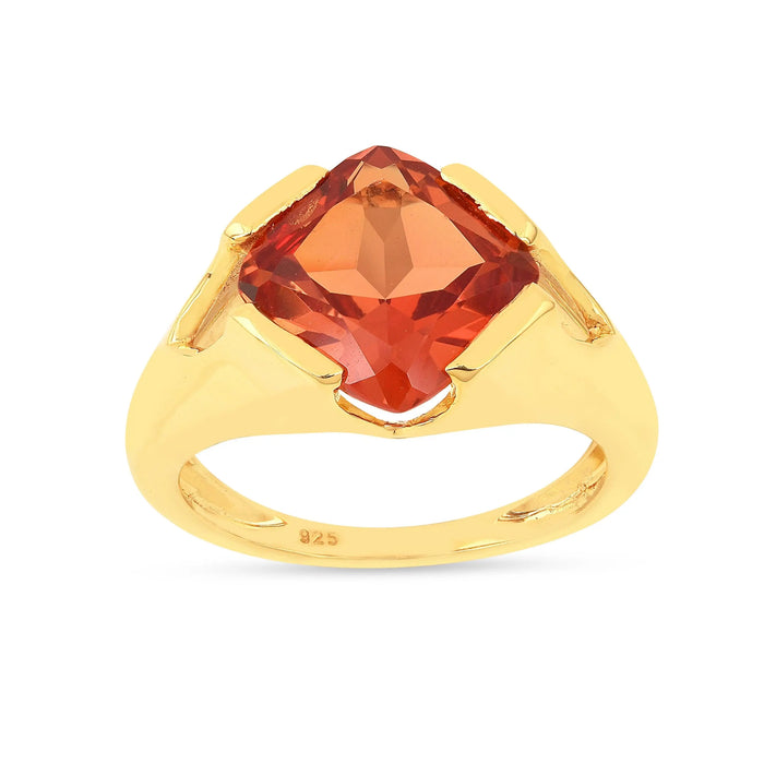 4.24 Ct Square Orange Lab Grown Padparadscha Sapphire Prong 18K Yellow Gold Plated Silver Solitaire Ring by Fine Color Jewels
