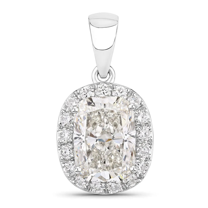 4.58 Ct Cushion Lab Grown Diamond Prong Platinum Bridal Halo Pendant by Fine Color Jewels