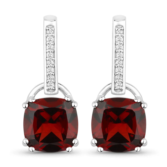 4.70 Ct Cushion Deep Red Mozambique Garnet & Lab Diamond Prong Silver Dangle Earrings by Fine Color Jewels