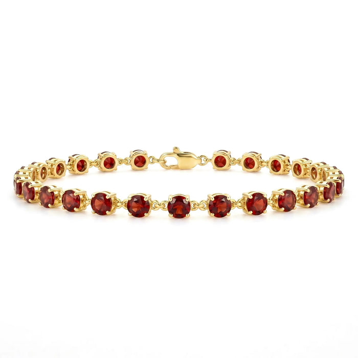 4.72 Ct Round Red Garnet Prong Yellow Gold Plated Silver Classic Inline Lobster Clasp Tennis Bracelet by Fine Color Jewels