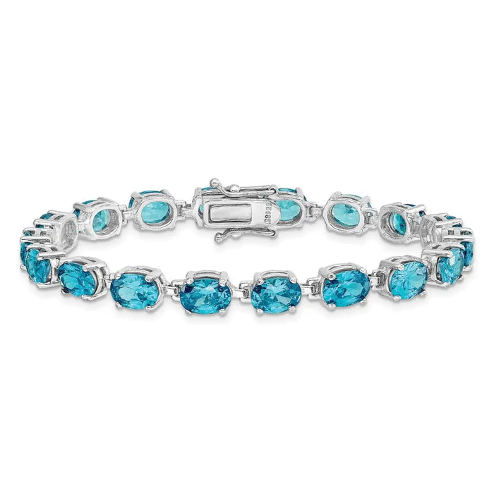 4.75 Ct Oval Swiss Blue Topaz Prong Sterling Silver Tennis Bracelet by Fine Color Jewels