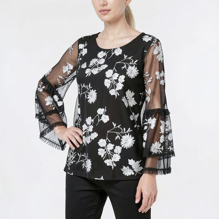 Alfani Embroidered Sheer-Sleeve Top, Size Small by Vanessa Jane