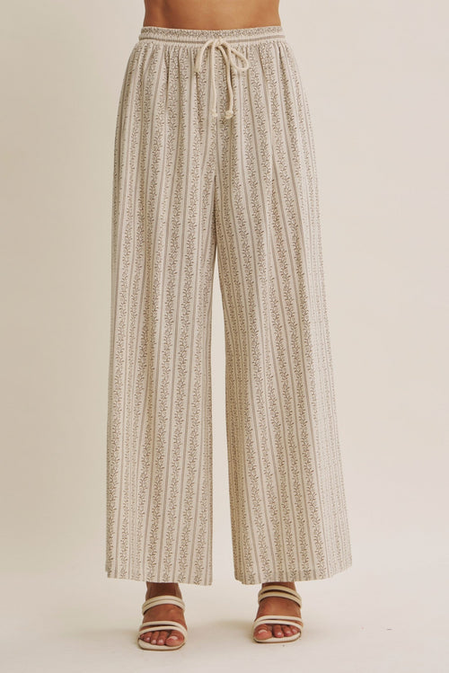 Gentle Breeze Floral Stripe Wide-Leg Pants With Pockets by Boutique 23