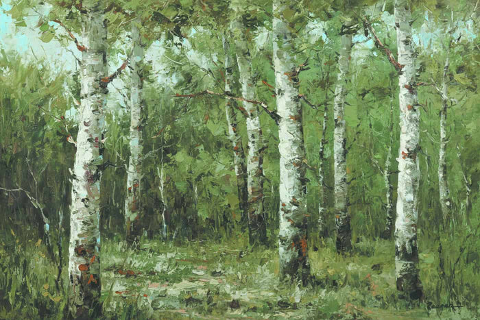 Original Oil Painting of Birch Trees by Nava Beauty