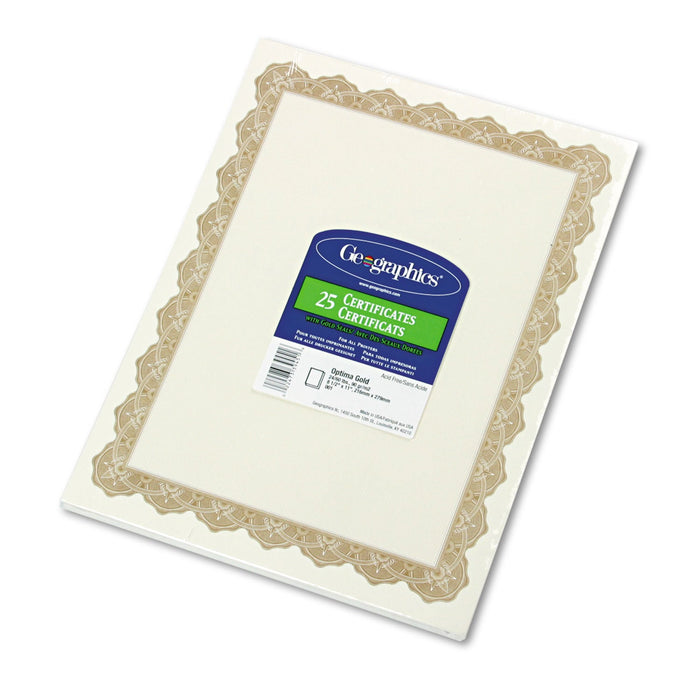 Geographics Parchment Paper Certificates, 8.5 x 11, Optima Gold with White Border, 25/Pack
