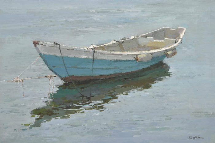 Original Oil Painting of Blue Boat by Nava Beauty