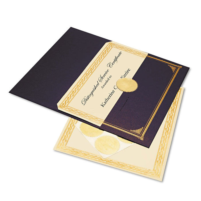 Geographics Ivory/Gold Foil Embossed Award Certificate Kit, 8.5 x 11, Blue Metallic Cover, Gold Border, 6/KIt