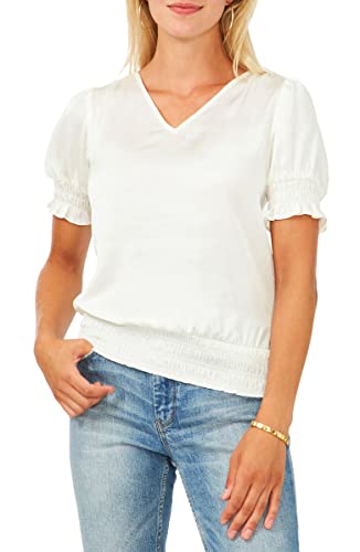Vince Camuto Women’s Puff-Shoulder Smocked-Hem Neck Top by Vanessa Jane