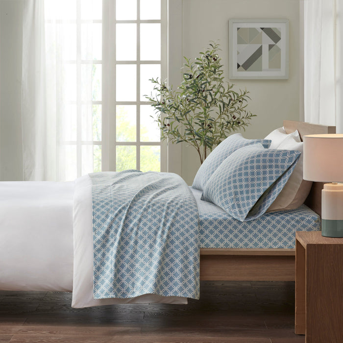 True North by Sleep Philosophy Cozy Flannel Twin Sheet Set in Blue Geo - Olliix by Vanessa Jane