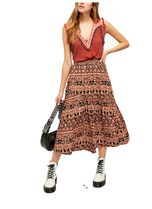 Free People Womens All About the Tiers A-Line Skirt, Size Medium by Vanessa Jane