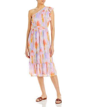 Aqua Abstract Print One Shoulder Dress, Size Small by Vanessa Jane