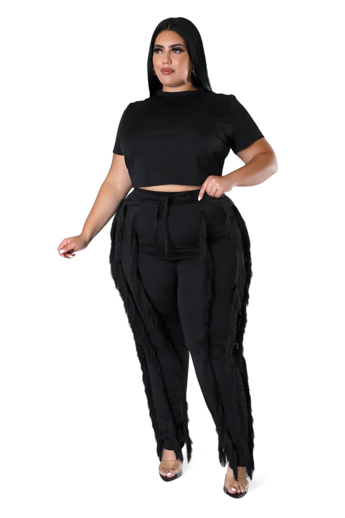 Curvy Short Sleeve Top Matching Tassel Pants by The House of Stylez