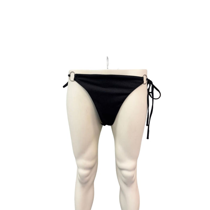 Lulus Sol Attention Black O-Ring Ribbed Side-Tie Bikini Bottom, XL by Vanessa Jane