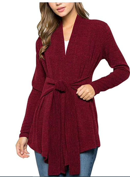 Spadehill Womens Tie Waist Lightweight Long Sleeve Cardigan, Size Small by Vanessa Jane