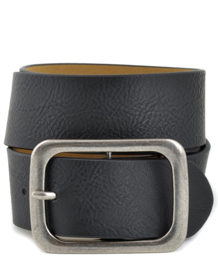 Square Buckle Leatherette Belt - Black by Boutique 23