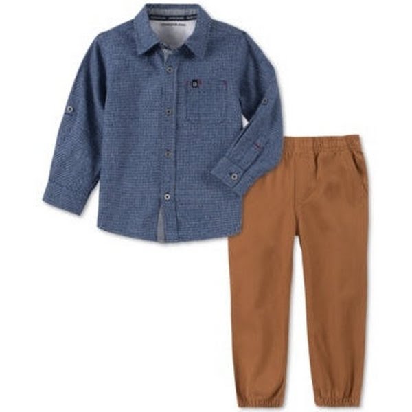 Calvin Klein Boys Hounds tooth Shirt and Twill Jogger Pants by Vanessa Jane