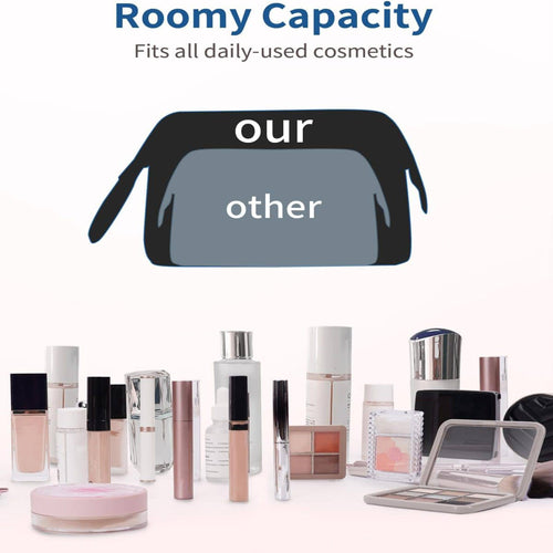 Wide-open Quilted Travel Makeup Organizer Bag with Handle: Black by Boutique 23
