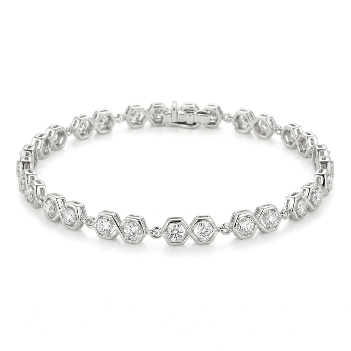 5.4 Ct Round White Zircon Bezel Silver Infinity Link Bracelet by Fine Color Jewels