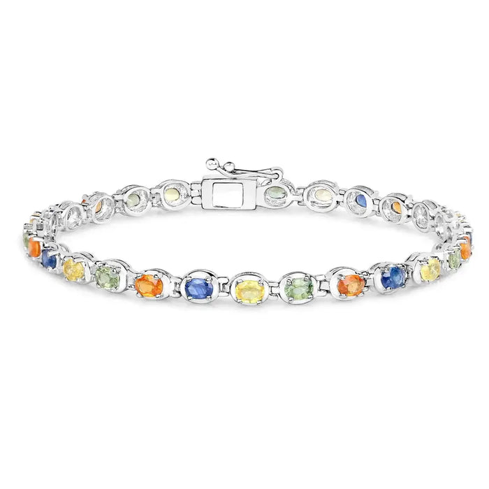 5.40 Ct Oval Multicolor Genuine Multi-Sapphire Prong Sterling Silver Tennis Bracelet by Fine Color Jewels