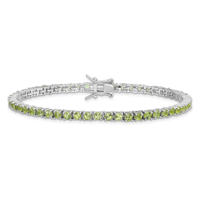 5.45 Ct Round Green Peridot Prong Rhodium Over Silver Tennis Bracelet by Fine Color Jewels