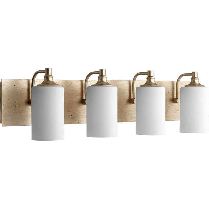 Quorum 5009-4-60 Celeste 33 inch Aged Silver Leaf Vanity Wall Light, Satin Opal by Vanessa Jane