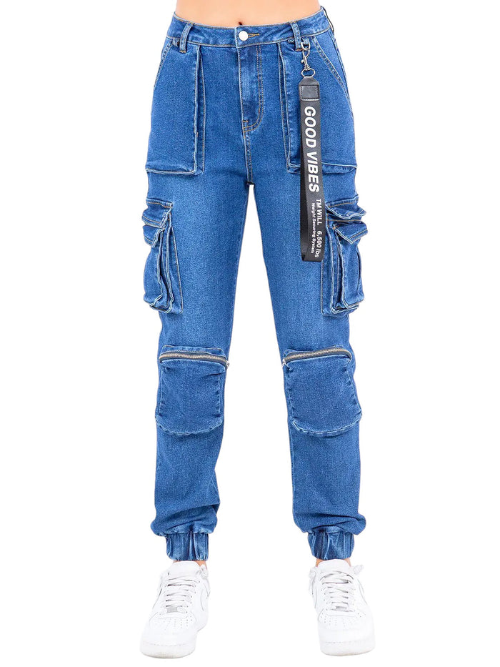 Denim Joggers with Knee Pockets by The House of Stylez