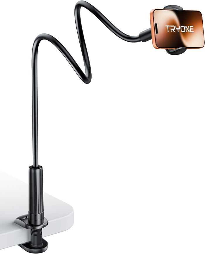 Gooseneck Phone Holder Stand for Desk Table Bed Fits 4-7 inch Phones Black by Merch Section