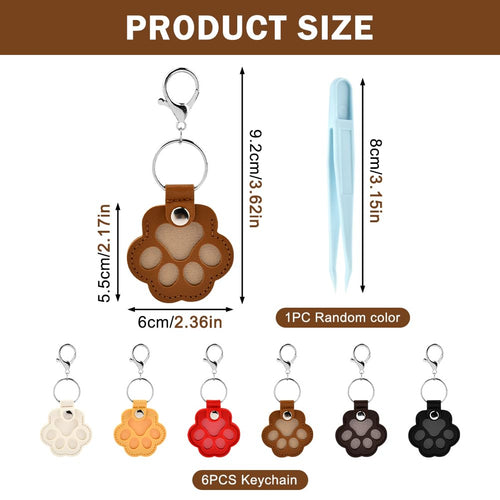 Rinelavie 6PCS Dog Hair Storage Keychain & Refillable Tweezers,Pet Paw Shaped Leather-Keychain,Pet-Hair-Keychain Fur Keepsake Keychains,for Collecting Cat and Dog-Hair-pet Memorial Gifts