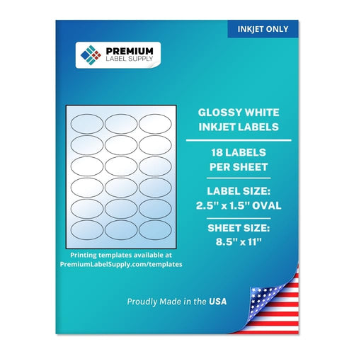 Premium Label Supply Glossy White Oval Sticker Labels 2.5x1.5in 180 Count by Deal US