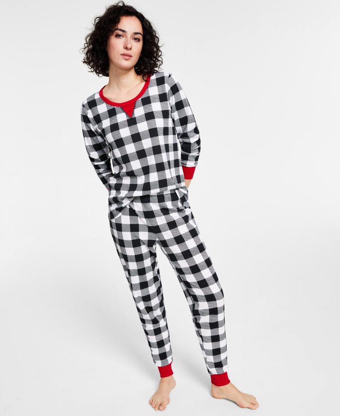 Family Pajamas Matching Womens Lightweight Thermal Waffle Buffalo Check by Vanessa Jane