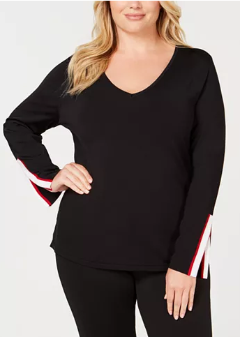 I.n.c. Women's Plus Size Varsity-Stripe Sweater by Vanessa Jane