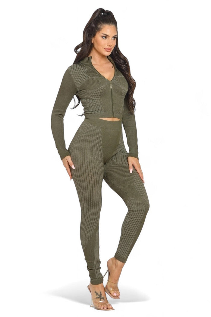Washed Seamless Zip Up Jacket and Leggings Set by The House of Stylez
