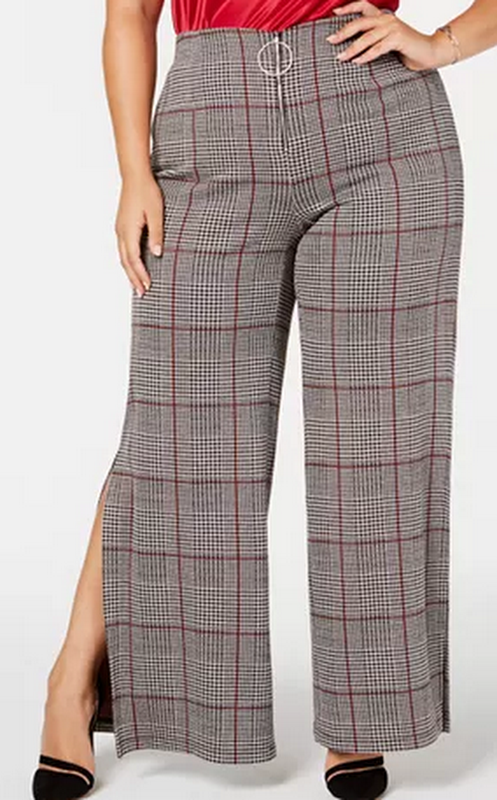 NY Collection Plus Size Jacquard Plaid Split-Hem Pants, Size 2X by Vanessa Jane