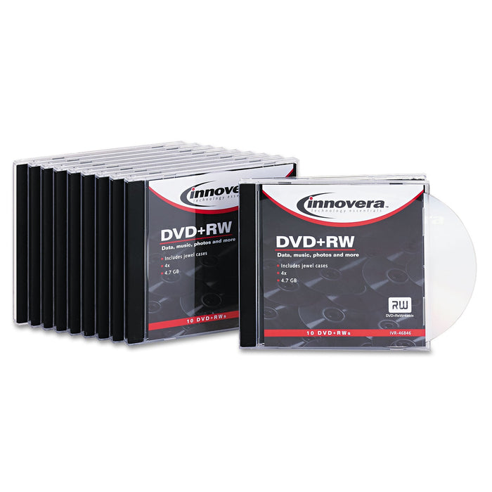 Innovera DVD+RW Rewritable Disc, 4.7 GB, 4x, Slim Jewel Case, Silver, 10/Pack