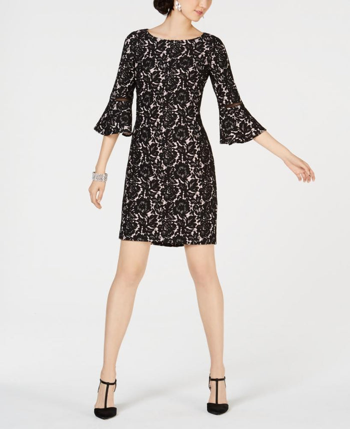 Jessica Howard Dress Pink Sheath Floral Bell Sleeve,Size 10 by Vanessa Jane
