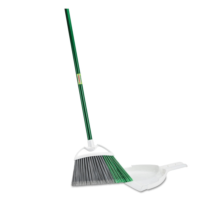 Libman Commercial Precision Angle Broom with Dustpan, 53" Handle, Green/Gray, 4/Carton