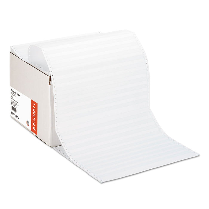 Universal Printout Paper, 1-Part, 20 lb Bond Weight, 14.88 x 11, White/Green Bar, 2,400/Carton