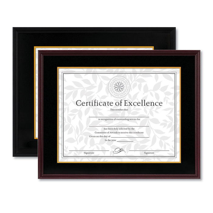 DAX Hardwood Document/Certificate Frame w/Mat, 11 x 14, 8.5 x 11, Black