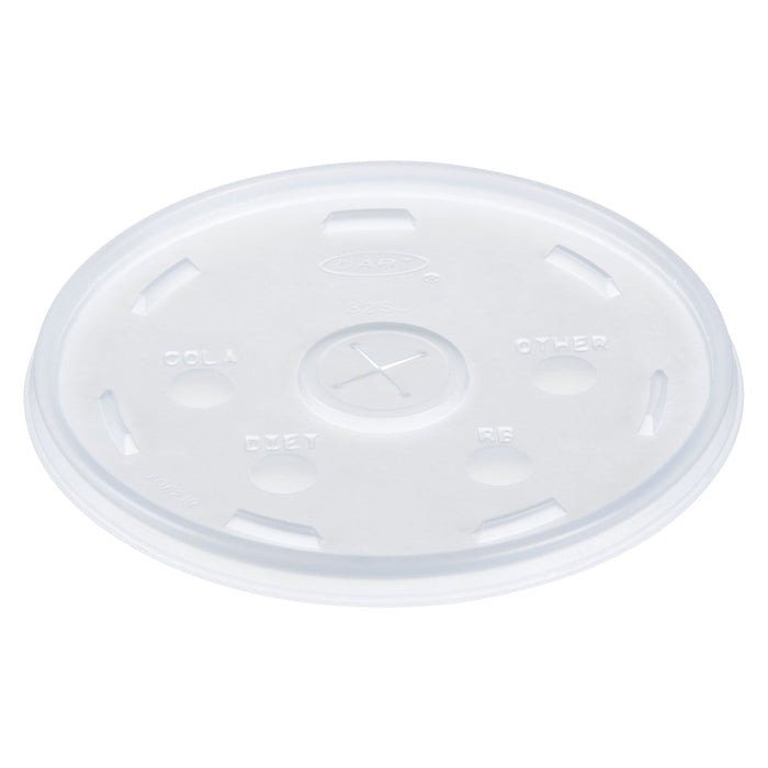 Dart Plastic Lids for Foam Cups, Bowls and Containers, Flat with Straw Slot, Fits 12-60 oz, Translucent, 100/Pack, 5 Packs/Carton