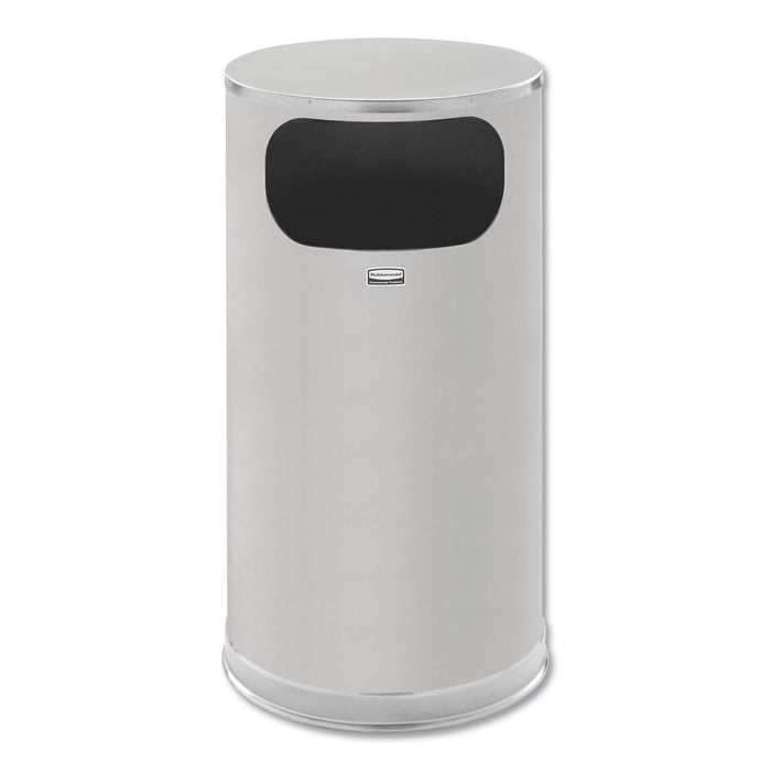 Rubbermaid European and Metallic Side-Opening Receptacle, Round, 12 gal, Satin Stainless