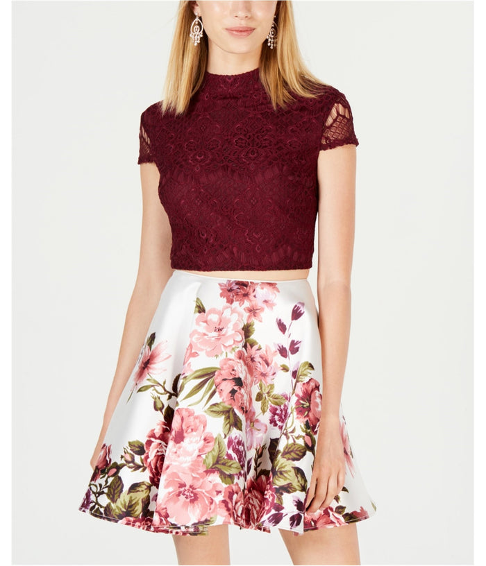 City Studios Juniors 2-Pc. Lace & Floral Dress Fit & flare silhouette Size 11 by Vanessa Jane