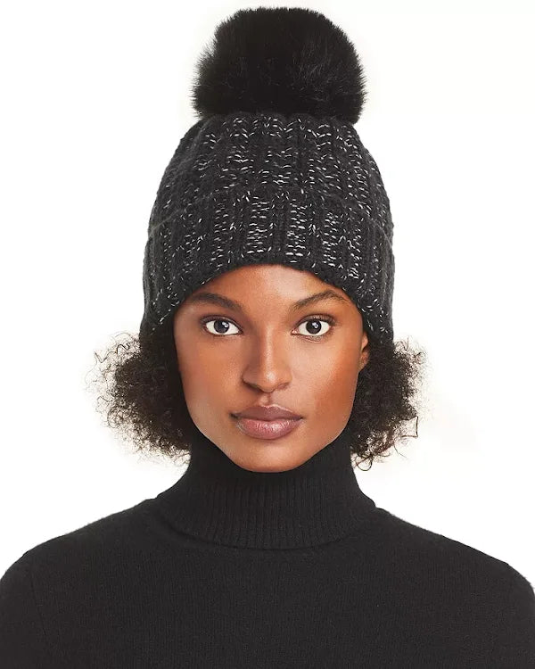 Kyi Kyi Chunky Wool Blend Beanie with Faux Fur Pom by Vanessa Jane