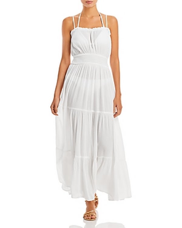 Aqua Swim Tiered Cover-up Maxi Dress by Vanessa Jane