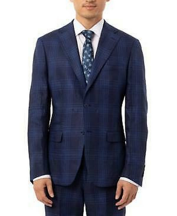 Tallia Mens Slim-Fit Plaid Linen Suit Jacket by Vanessa Jane