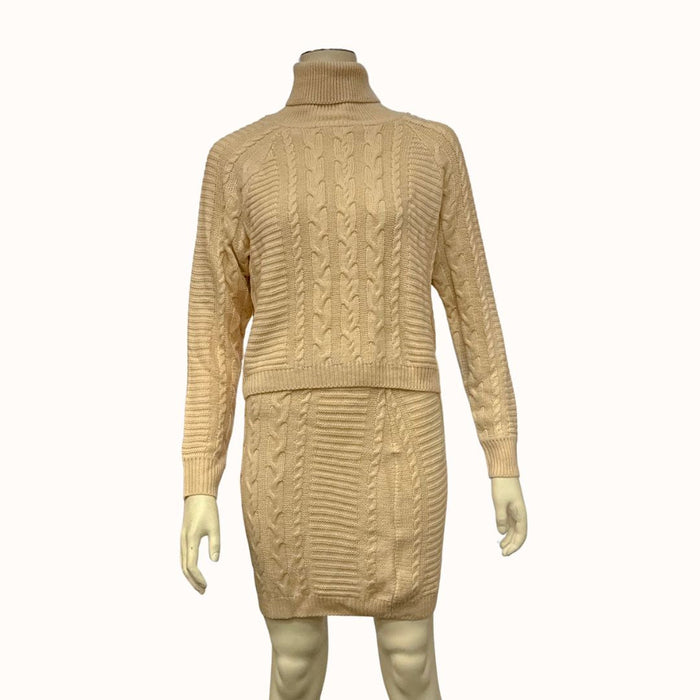 Lulus in the Cards Beige Cable Knit Two-Piece Sweater Dress, Size Medium by Vanessa Jane