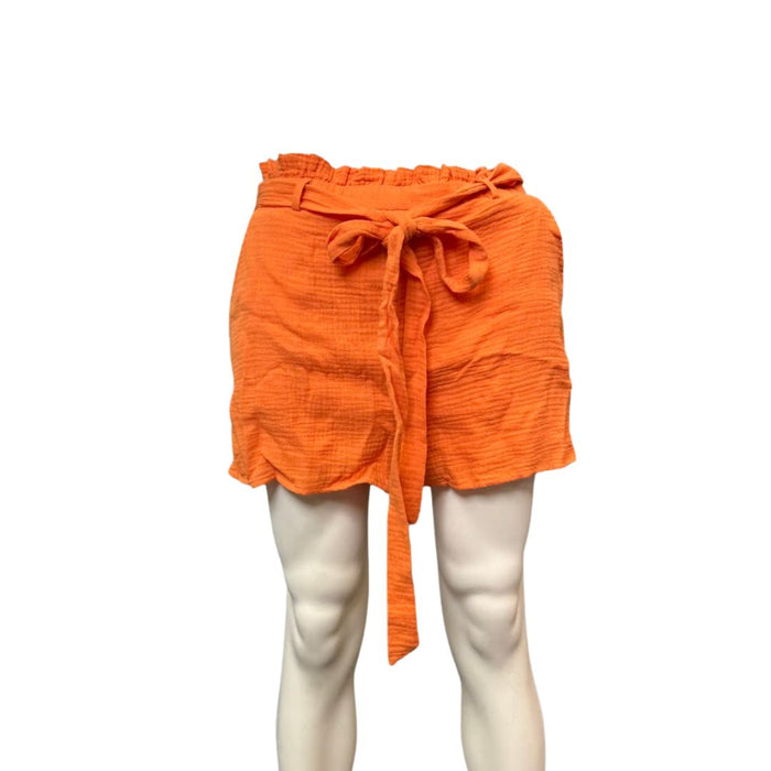Lulus Friendship Bright Orange Paperbag Waist Shorts, Size Medium by Vanessa Jane