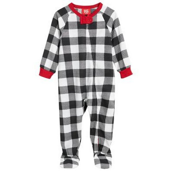 Family Pajamas Matching Baby Thermal Waffle Buffalo Check Footie One-Piece by Vanessa Jane