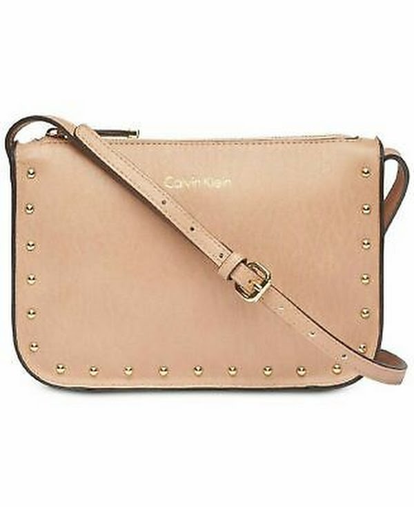 Calvin Klein Cashew Tan Crossbody Shoulder Bag Studs Top Zip Medium by Vanessa Jane
