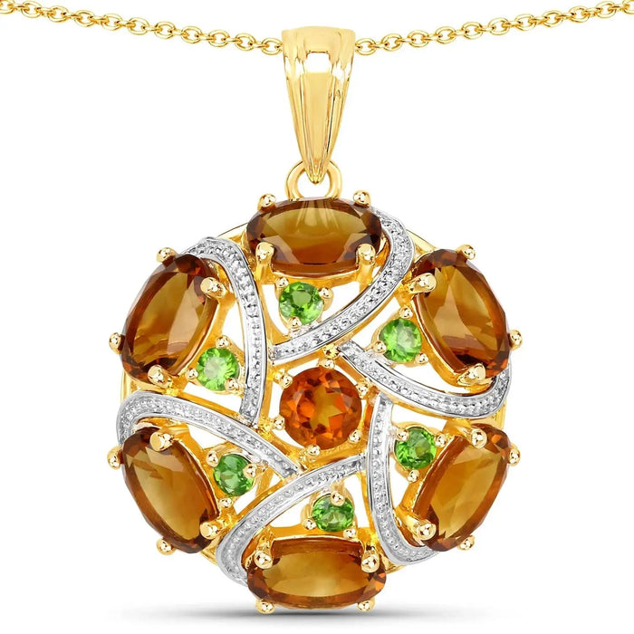 6.87 Ct Multi Stones Prong 18K Gold Plated Silver Cluster Pendant Necklace by Fine Color Jewels
