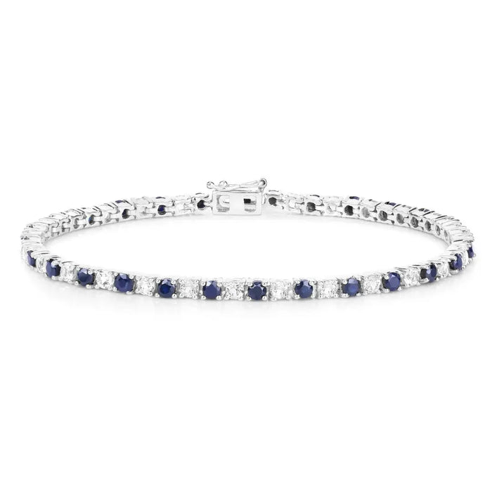6.87 Ct Round Royal Blue Sapphire Prong Sterling Silver Inline Tennis Bracelet by Fine Color Jewels